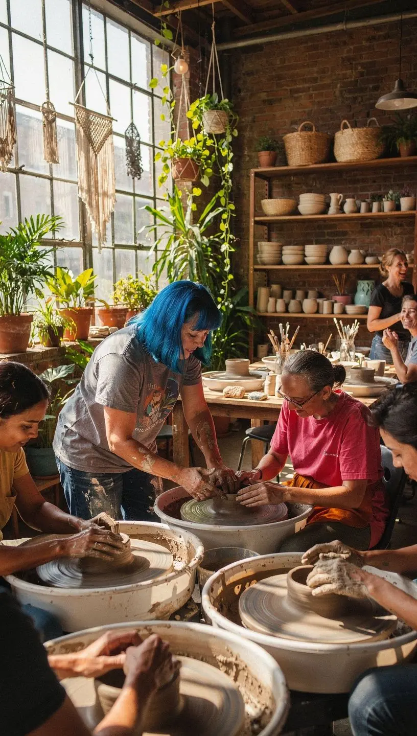 Instructor guiding a class in creative crafts.